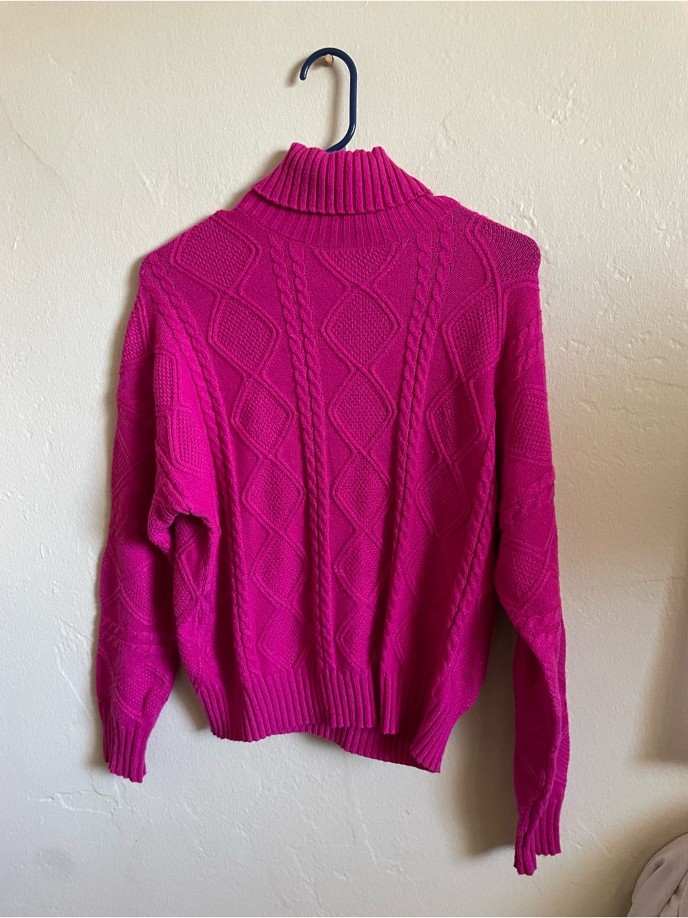 Cozy Cable Knit Turtleneck Sweater in Hot Pink